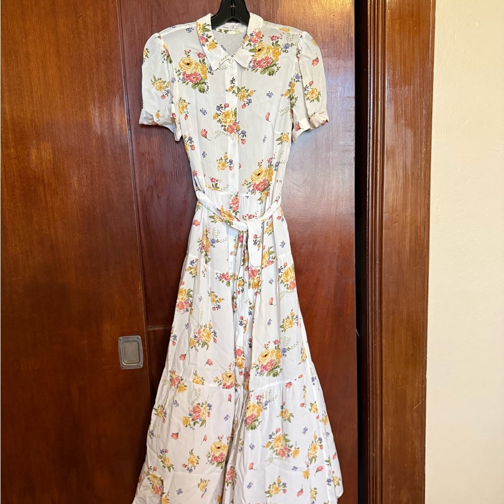 Mango White Floral Maxi Dress